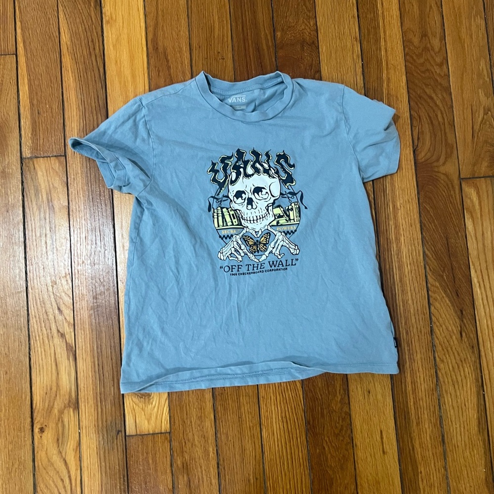 Vans Light Blue Kids Tee with Skull Graphic